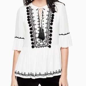 Kate Spade Embroidered Pom Pom Blouse